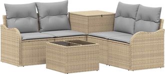 vidaXL Juego De Sof&aacute; 6 Uds. Beige Y Gris Claro Rat&aacute;n Sint&eacute;tico Y Acero Vidaxl