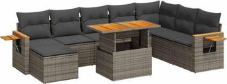vidaXL Set Sof&aacute;s Jard&iacute;n Y Cojines 9 Pzas Rat&aacute;n Sint&eacute;tico Acacia Gris Vidaxl