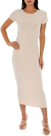 Bebe Short Sleeve Ribbed Midi Dress in Taupe at Nordstrom Rack, Size X-Small