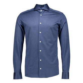 Eton Filo di Scozia Gebreide Shirt - Heren - Casual Overhemden - Blauw - M - Overhemden