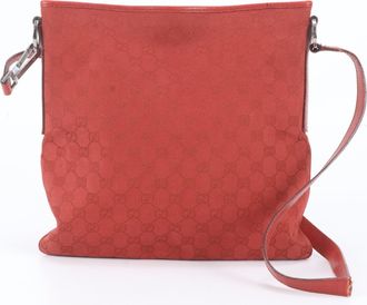Gucci Red Color Leather Canvas Handbag Shoulder Bag Tote Bag (Pre-Owned)