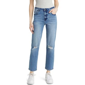 Hidden Jeans Distressed Straight Leg Jeans in Medium Dark Wash at Nordstrom, Size 29