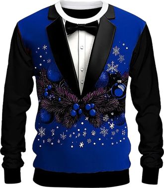 Generic RLEHJN Christmas Jumpers for Men Novelty 2025, Mens Xmas Jumpers Funny Rude Reindeer Snowflakes Printed Sweatshirts Ugly Christmas Jumper Winter Pullo