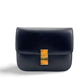 Celine Classic Box Smooth Leather Black Leather Handbag (Pre-Owned)