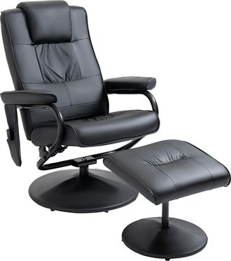 HOMCOM Homcom - Sill&oacute;n De Masaje El&eacute;ctrico Con Taburete Reposapi&eacute;s Sill&oacute;n Relax Giratorio Reclinable Hasta 145&deg; Con Control Remoto Y 10 Zonas De Masaje 77x84