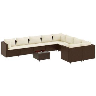 vidaXL Set De Sof&aacute;s De Jard&iacute;n 10 Pzas Y Cojines Rat&aacute;n Sint&eacute;tico Marr&oacute;n Vidaxl