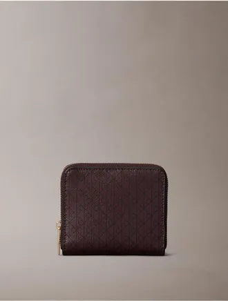 Calvin Klein Womens Allover Monogram Square Zip Wallet - Brown