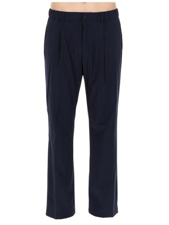 Herno Tailored Blue Wool-Blend Trousers with Structured Silhouette