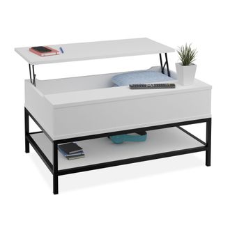 Relaxdays Relaxdays - Mesa De Centro Con Tablero Elevable, Con Estante, Estilo Madera, 45,5 X 90 X 60 Cm, Blanco Y Negro