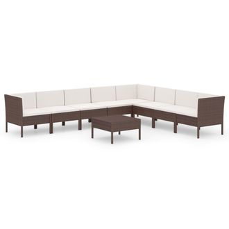 vidaXL Set Muebles De Jard&iacute;n 9 Pzas Y Cojines Rat&aacute;n Sint&eacute;tico Marr&oacute;n Vidaxl