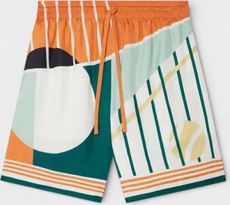 Casablanca Mens Drawstring Silk Shorts Court Abstrait - Multicolour - Size X-Small