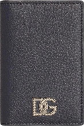 Dolce & Gabbana Accessoires, Heren, Blauw, ONE Size, Leer, Leren Kaarthouder met DG Logo