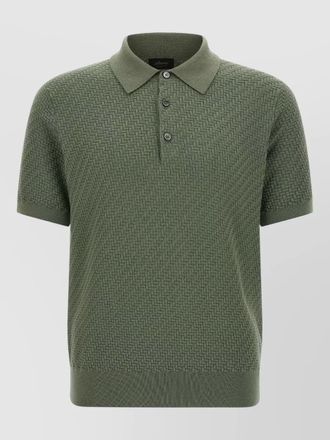 Brioni textured polo shirt collar ribbed cuffs hem