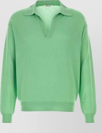 Auralee wool silk long sleeve polo shirt