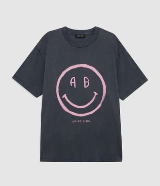 Anine Bing Tee Shirt Smiley Cade Washed Grey