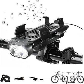 No Brand Soporte Para Tel&eacute;fono De Bicicleta 4 En 1 Con Luz Y Bocina - Carga Usb - 500 L&uacute;menes - Bater&iacute;a De Larga Duraci&oacute;n - Para Paseos Nocturnos, Desplazamien