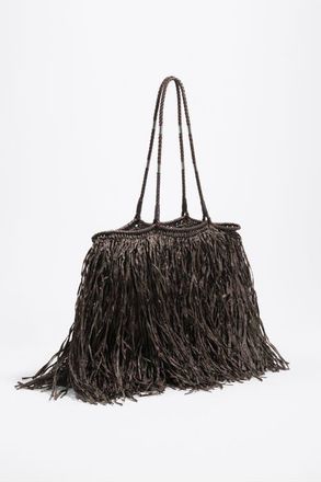 Bimba & Lola Large Raffia-Effect Shopper Bag in Chocolate at Nordstrom