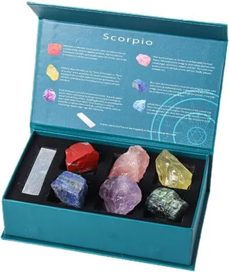 OEM Coffret Cristaux Scorpion - 6 Pierres Naturelles Jaspe Rouge Citrine Labradorite Cristal Rose Violette Du Bresil Lapis-lazuli - Pour Decouverte Lithot