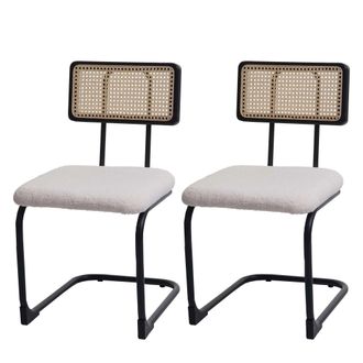 Hhg Hhg - Lote De 2 Sillas Basculantes 712, Silla Reclinable, Madera Rat&aacute;n Metal Boucl&eacute;, Tela/textil Blanco