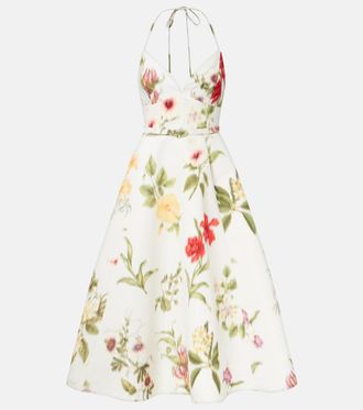 Oscar De La Renta Vestido de c&oacute;ctel de faya floral con cintur&oacute;n