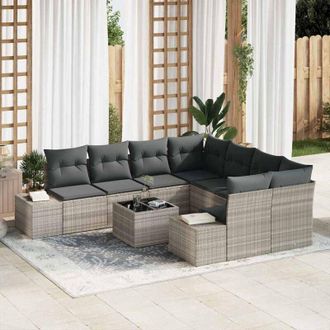 vidaXL Conjunto De Sof&aacute; De Jard&iacute;n 9 Pcs Gris Claro Polirat&aacute;n Vidaxl