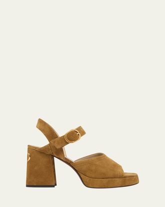 Valentino Garavani 100mm Fawcette VLogo Suede Platform Sandals