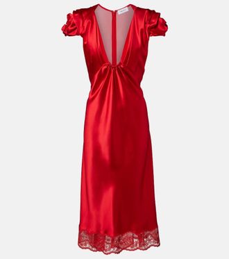 Alexander McQueen Vestido midi de sat&eacute;n con encaje