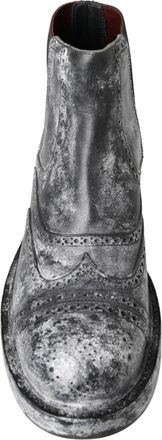 Dolce & Gabbana Black Gray Leather Ankle Mens Boots