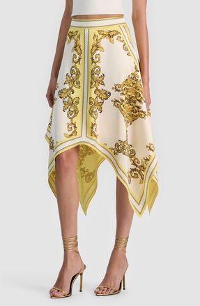 Alice & Olivia Davina Print Handkerchief Hem Skirt in Golden Coast at Nordstrom, Size 14