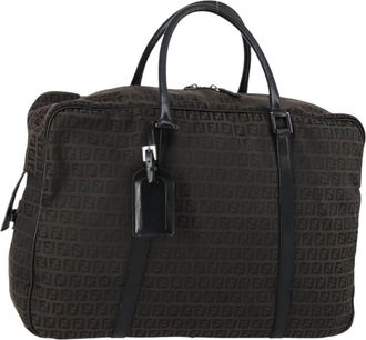 Fendi Vintage Boston Zucchino Canvas Brown Canvas Handbag (Pre-Owned)