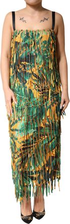 Dolce & Gabbana Multicolor Tropical Print Fringe Maxi Womens Dress