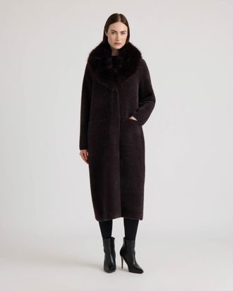 NVLT Womens Longline Coatigan with Removable Faux Fur Collar