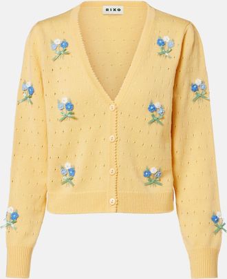 Rixo Merinda embroidered pointelle wool cardigan