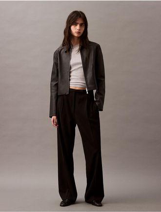 Calvin Klein Womens Refined Leather Biker Jacket - Black - XS