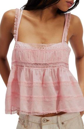 Free People Darling Dreams Lace Trim Babydoll Camisole in Blushing Coral at Nordstrom, Size X-Large