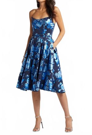 Black Halo Clara Dress In Navy With Crystal Blue