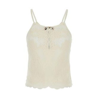 Twinset Sleeveless Tops, female, Beige, Size: 2XS Crochet Lace Top