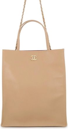 Chanel Dark Beige Leather Handbag Shopping Bag Tote Bag (Pre-Owned)