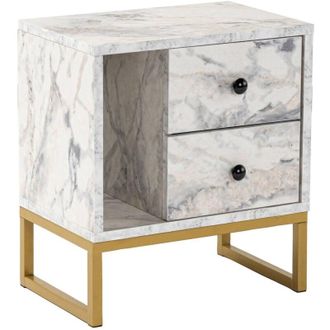 Dmora Comodino Rhiannon, Com&ograve; basso, Tavolino da notte, Mensola da letto, 45x30 h50 cm, Marmo e Oro - Dmora