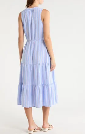 Tommy Bahama Sea Salt Bay Stripe Linen Blend Midi Dress in Grape Pools at Nordstrom, Size X-Large