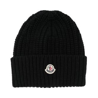 Moncler Accessoires, Dames, Zwart, ONE Size, Gebreide Muts Hat