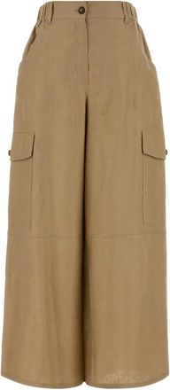 Max Mara Ifinale Cargo Pant - Dames - Wijde Broeken - Beige - 2XS - Linnen - Broeken