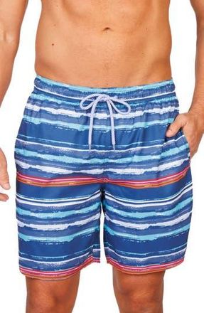 Tailorbyrd Abstract Stripe Swim Trunks in Blue Multi at Nordstrom Rack, Size Xx-Large