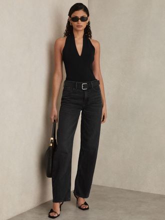 Good American Black Relaxed Barrel Jeans, 27