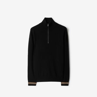 Burberry Icon Stripe Trim Wool Half-zip Sweater