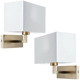Loops 2 PACK Dimming LED Wall Light Satin Nickel & White Shade Sleek Rectangle Lamp in Metallics