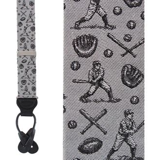 Trafalgar Store Batter Up Novelty Baseball Silk Button End Suspenders in Silver at Nordstrom