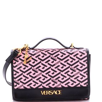 Versace Top Handle Shoulder Bag La Greca Signature Coated Canvas