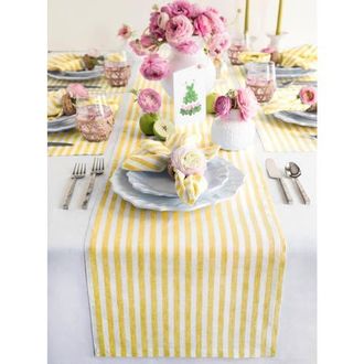 Solino Home Linen Table Runner for Dining Table, Holiday and Everyday Table Decor - Amalfi Stripe in Primrose Yellow And White at Nordstrom, Size