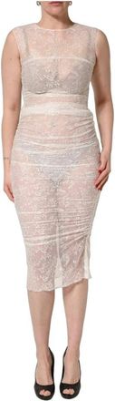 Dolce & Gabbana Sheath Midi Jurk - Dames - Casual kleedjes - Wit - S - Kleedjes